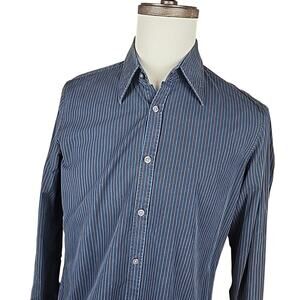 Hugo Boss Slim Fit Shirt Mens Medium Black Blue Striped Long Sleeve Button Up